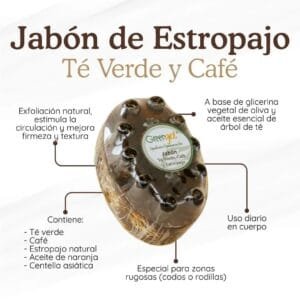 Jabón de té verde, café y estropajo